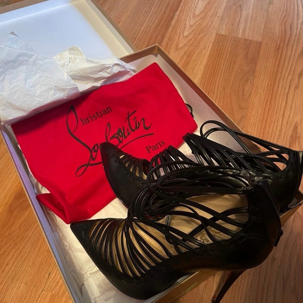 Authentic Christian Louboutin Strappy Black Bootie 7.5